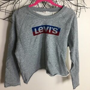 LEVIS velvet cropped sweater large gray red blue